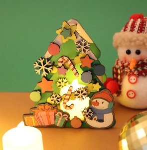 [아이디네207] 우드 DIY 크리스마스 트리 무드등 (촛불포함) LED 조명키트 만들기