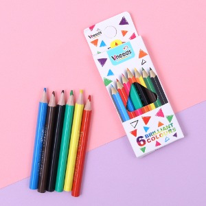 [아이디네154] 색연필 6색 세트 미니 어린이미술 유아선물 구디백 컬러링 그림 휴대용 색칠공부 놀이